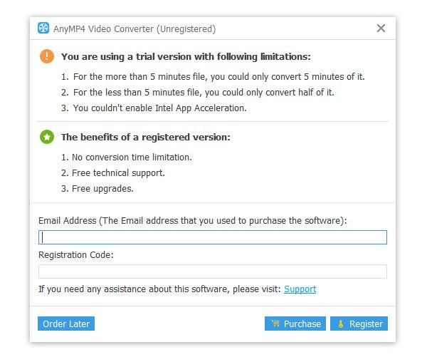 Registreer Anymp4 Video Converter