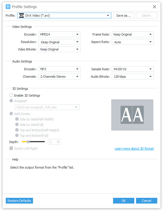 adjust output settings