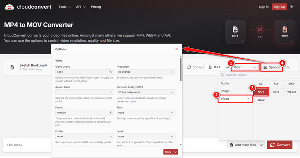 Set Mov Output Format Cloudconvert