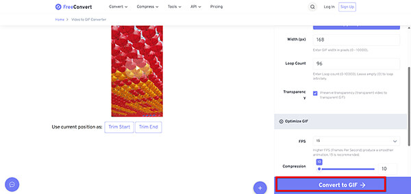 Convert Video to GIF in FreeConvert