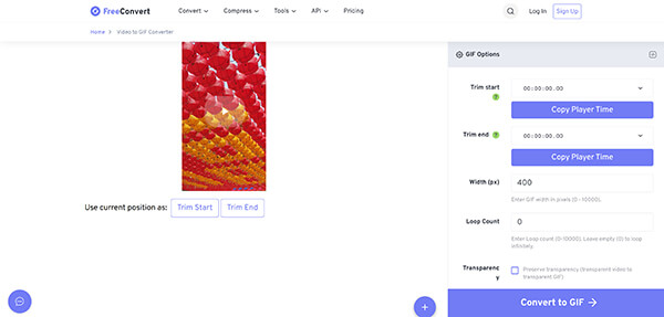 Edit GIF Settings in FreeConvert