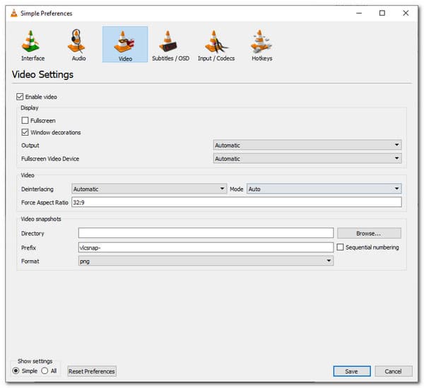 Foretag 3D Split Screen VLC-præference