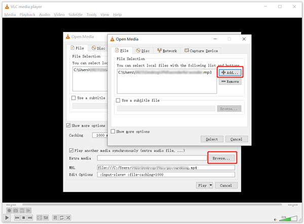 Add MP3 Audio to MP4 file VLC