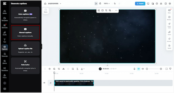 Choose Manual Caption