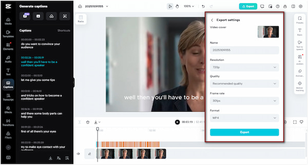 Export Captioned Video