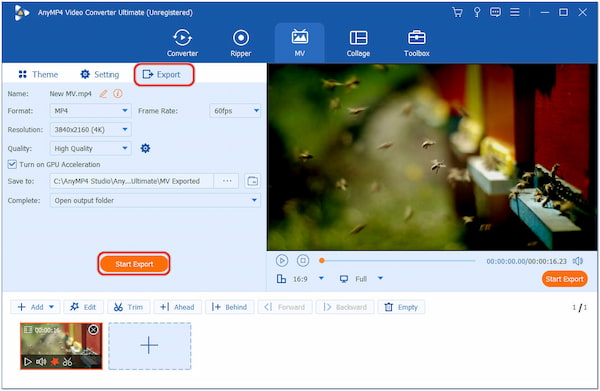 Start Exporting Video