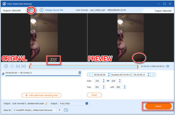 Usuń znak wodny AnyMP4 Video Converter Ultimate Export