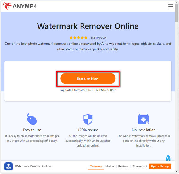 Odebrat vodoznak AnyMP4 Watermark Remover Online Odebrat nyní