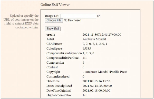 Visualizador Exif Visualizador de metadados de imagem