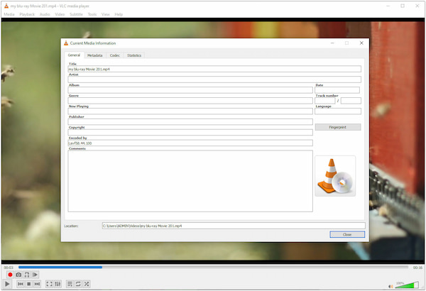 Visor de metadatos de audio y video VLC