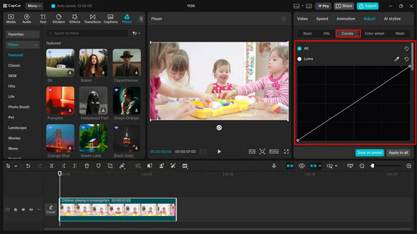 CapCut Color Grading Curves Tool