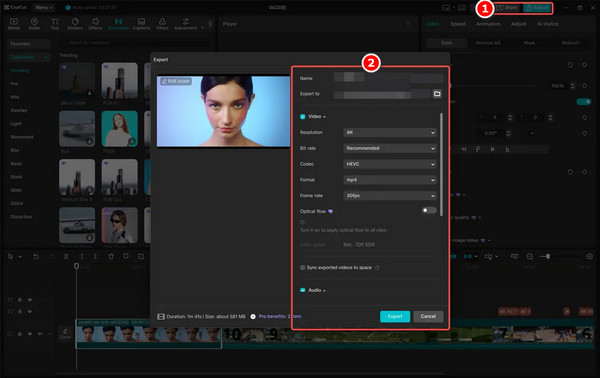 CapCut Color Grading Export Share