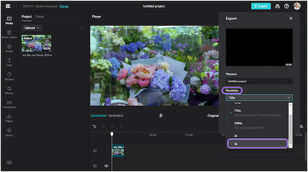 CapCut online video-editor 4K