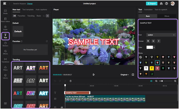 CapCut Online Video Editor -teksti