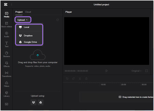 CapCut Online Video Editor Upload