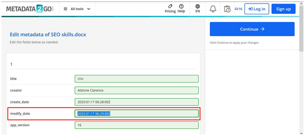 Metadata2go Modify Date