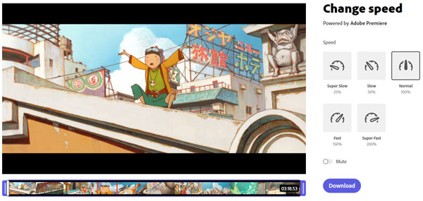 Zmień prędkość wideo online Adobe Spark