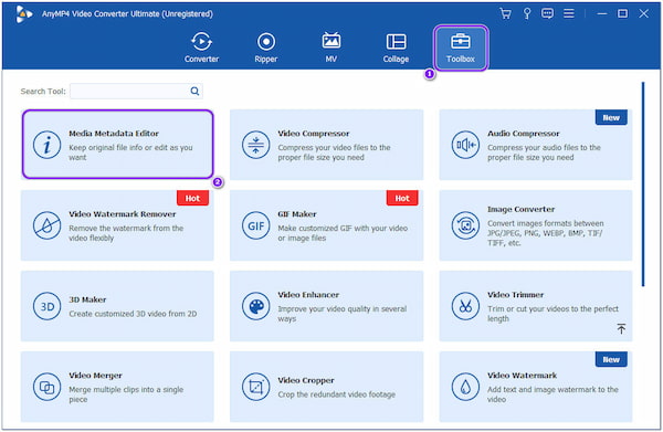 Editor di metadati multimediali di AnyMP4 Toolbox