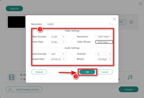 Qualquer configuração de vídeo MP4