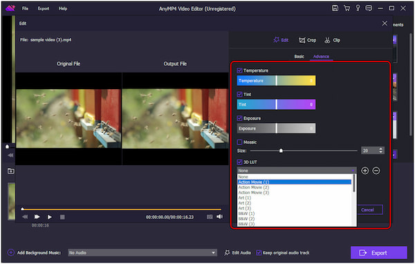 Configura gli effetti filtro