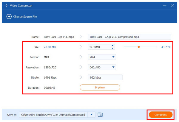 Anymp4 Video Converter Ultimate Video Compressor Settings