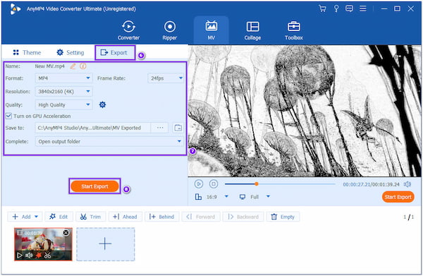 Exportación de efecto de boceto AnyMP4