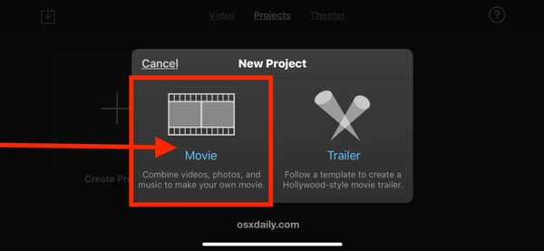 Video iMovie iOS openen