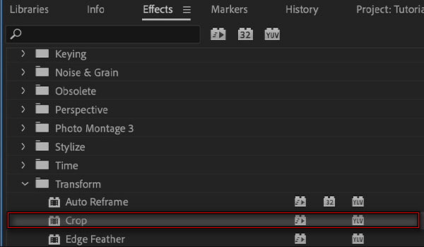 Find Crop Effect In Premiere