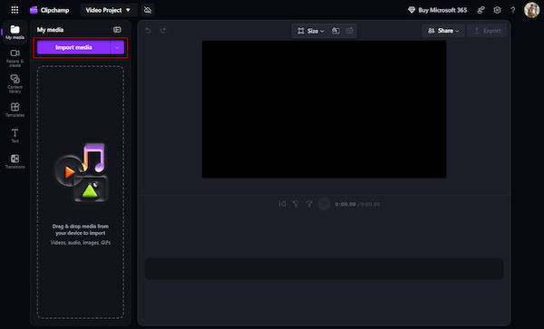 Import Media In Clipchamp