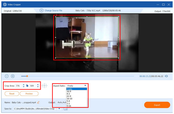 Anymp4 Video Converter Ultimate Crop Area Aspect Ratio