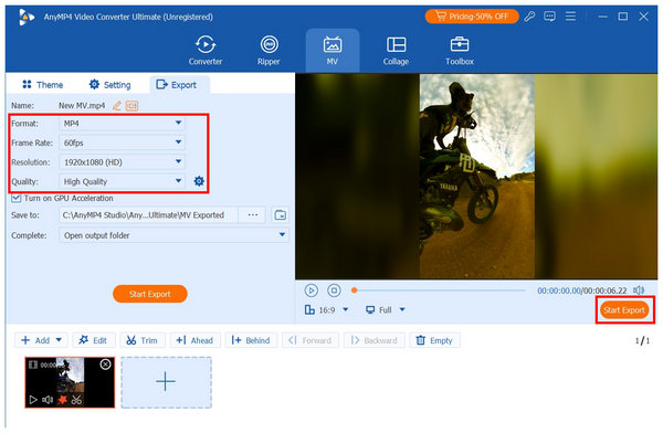 Anymp4 Video Converter Ultimate Start Export
