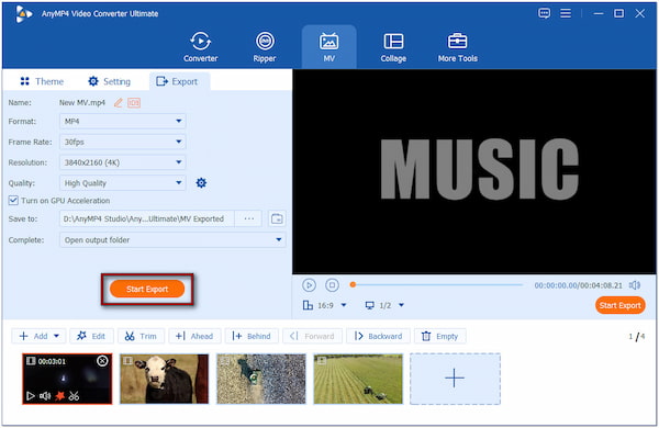 Start Exporting Video