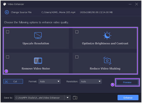 Videó szerkesztése az AnyMP4 Enhance alkalmazásban
