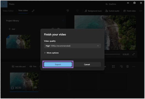 Upravit video na Windows 10 Export