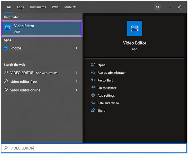 Editar vídeo no Windows 10 Iniciar