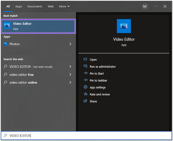 Editar video en Windows 10 Iniciar