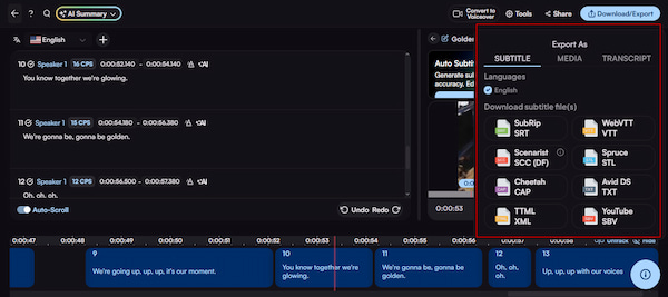 Download Generated Subtitle
