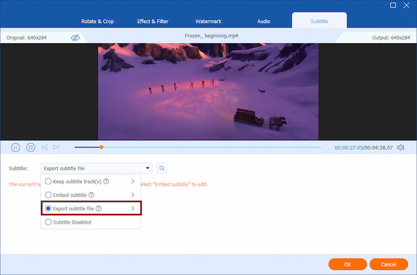 Select Export Subtitle Option