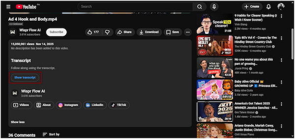 Activate Show Transcript