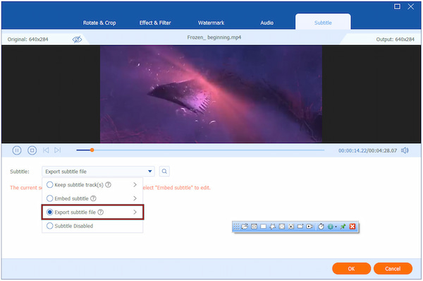Select Export Subtitle Option