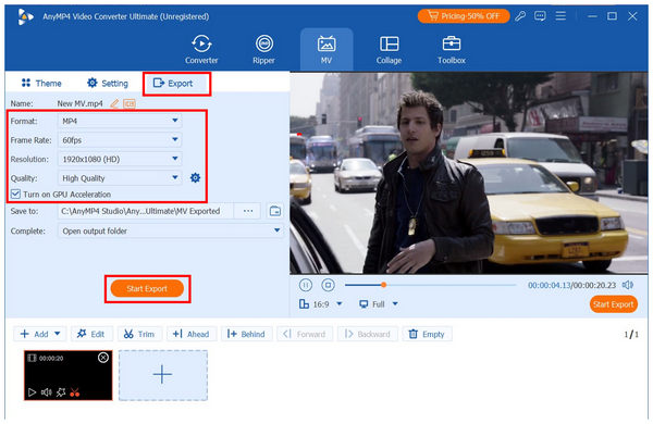 Anymp4 Video Converter Ultimate Start Export