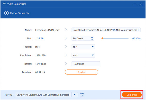 AnyMP4 Video Converter Compressor de vídeo compactado final