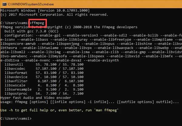 Verifica l'installazione di FFmpeg