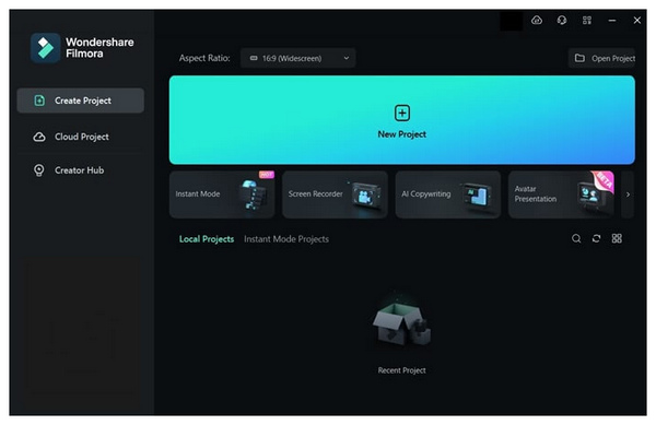 Filmora Main Menu