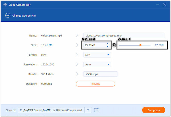 Personalizza le dimensioni del file video