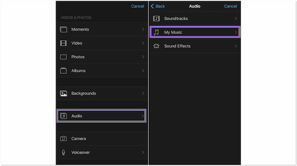 Adicionar música ao iMovie iPhone Spotify
