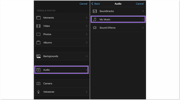 iMovie iPhone Spotify'a Müzik Ekleyin