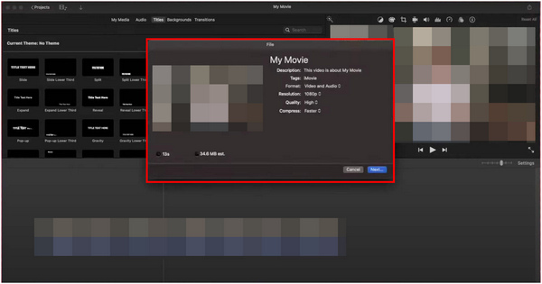 Esporta file multimediali iMovie