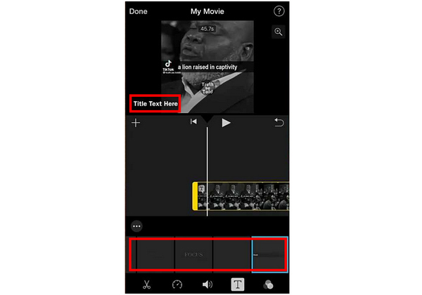 Pole tekstowe iMovie w iPhonie