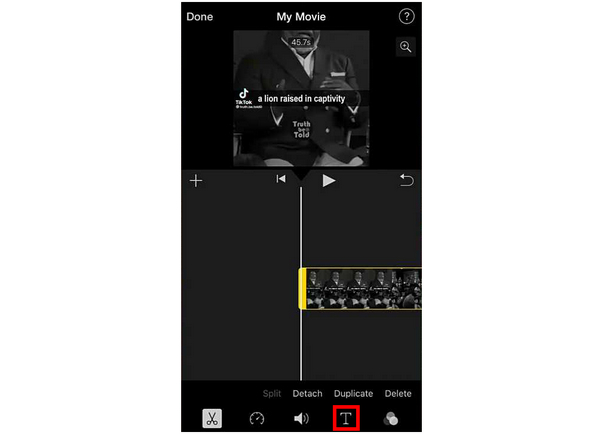 Tabblad iPhone iMovie-tekst